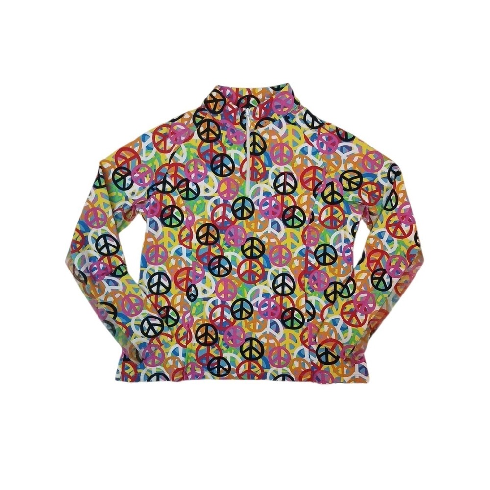 IBKUL Youth Girls Multicolor Peace Sign Quarter-Zip Mesh Top L 9/10